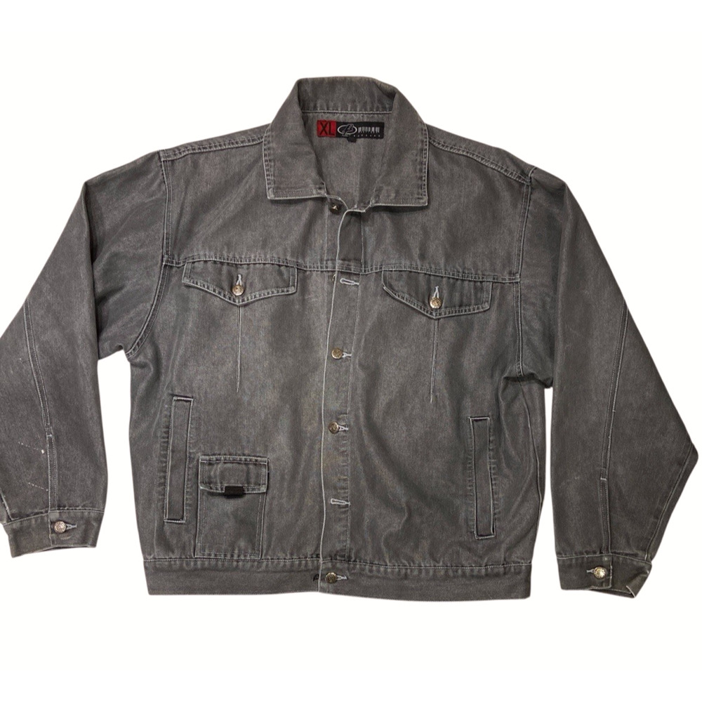 Vintage Y2K Hip Hop Trucker Barcode Gray Denim Jacket XL Pockets